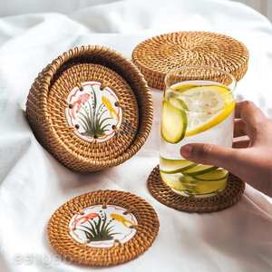 Coussinets en céramique Dessous de verre en rotin avec support pour tasse servant en gros décor de Table de cuisine - Product Image 6