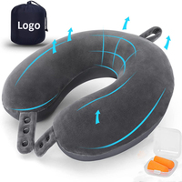 Oreiller de voyage ergonomique en mousse à mémoire de forme en U, soutien doux pour le cou d'avion de voiture avec masque pour les yeux, bouchons d'oreille, oreiller cervical confortable