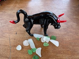 Black Murano Glass Bull With <b>Red</b> Horns And Tail Artistic Murano Blown Glass Contemporary Design - Product Image 1