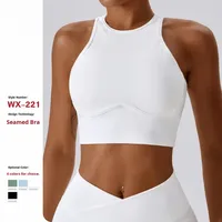 Soutien-gorge de sport JY personnalisé avec logo, col montant, dos croisé, haute élasticité, rembourré, luxe, taille haute, sensation seconde peau, pour entraînement et yoga, grandes tailles