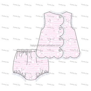 Set di <span class=keywords><strong>Abbigliamento</strong></span> per Bambine all'Ingrosso, Abiti Estivi per Ragazze, Top a Balze con Pizzo Rosa a Quadretti e Set Bloomer per Pasqua - Product Image 4