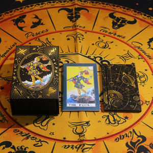 Großhandel Wasserdichte <span class=keywords><strong>Tarot</strong></span>-Karten Schwarz-Gold-Folie mit Anleitungsbuch für Anfänger - Product Image 2