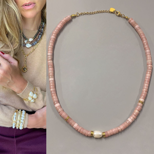 <span class=keywords><strong>Collier</strong></span> tendance en acier inoxydable avec perles d'agate et breloque en perle d'eau douce naturelle, idéal pour les vacances à la plage - Product Image 3