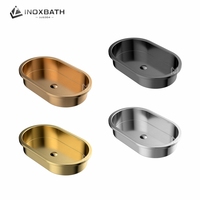 Vasque de salle de bain de luxe ovale en gros, finition PVD, design encastré capsule, disponible en quatre couleurs pour la livraison immédiate