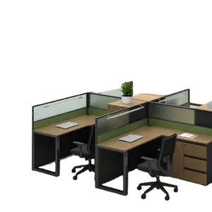 Pabrik Grosir Desain Furnitur Meja Kerja Stasiun dengan 4 Orang Furnitur Kantor Workstation Bingkai Baja