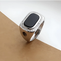 Meilleure vente à la mode minimaliste Cool Style couple euro-américain anneaux en acier inoxydable lisse pierre noire anneau haut à la mode