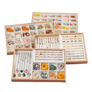 Natural Wooden Divided <b>Jewelry</b> Tray, Multi-grid Earring Ring <b>Necklace</b> Storage Display Organizer <b>Box</b> - Product Image 1