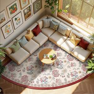Alfombra semicircular floral vintage Wan Xinlong, alfombra de terciopelo cristalino resistente a las manchas para la sala de estar, decoración para sofá y mesa de café - Product Image 1