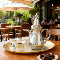 Kingze Service à café et thé arabe de luxe moderne 6 tasses Pot Dallah portable en céramique pour la maison et le bureau