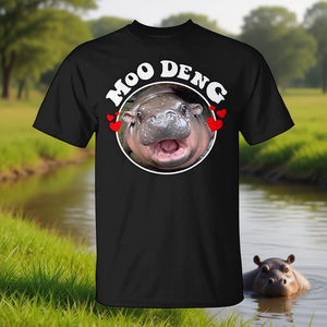 T-shirt Moo Deng Hippo en coton noir unisexe taille adulte S M L XL XXL - Product Image 3