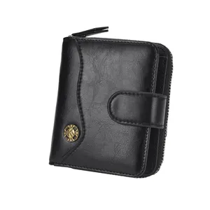 Billetera corta de cuero vintage para hombre, billetera para tarjetas de crédito, Comercial