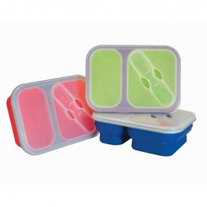 Foldable Silicone Lunch Dual Compartment 1 to 3L Container Reducing Waste Organizing Food With Lid Meal Prep Box - Product Image 1