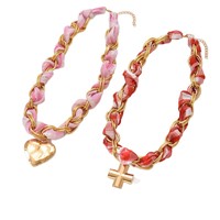 Vente flash Nouveau collier en acier inoxydable plaqué or 18 carats avec tissu en soie à double couche pour cadeau de fête