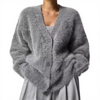 Cardigan en tricot ample à boutons gris vintage 100 % coton pour femme, manches longues, style décontracté, vente en gros sur mesure