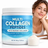 Poudre de peptides de collagène multi-sources à marque privée avec collagène marin, acide hyaluronique, probiotiques, vitamine C, 350g, sans saveur, OEM ODM