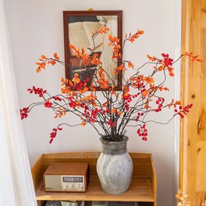 CallaFloral Branche artificielle de feuilles d'automne et de fruits en mousse, jaune, orange, rouge, pour décoration intérieure, fruits porte-bonheur, ameublement de maison - Product Image 1