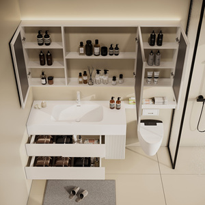 Mobile Bagno con Lavabo Singolo da 56 Pollici e Oltre, Stile Minimalista Elegante, Lavabo Integrato in Pietra Ingegnerizzata - Product Image 4