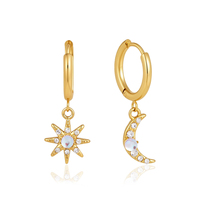 Parure de bijoux célestes personnalisée en acier inoxydable 316L, collier et boucles d'oreilles étoile et lune dorées, pendentif soleil double couche pour femme