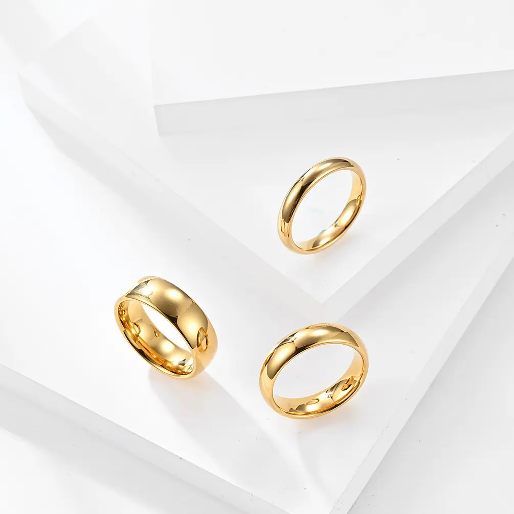 Anel de dedo para mulheres, anel de aço de carboneto de tungstênio banhado a ouro 18k 4/6/8mm, joia para casal, 1 peça