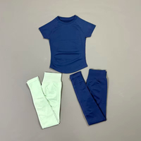 2Pcs Set Fitness Wanita Elastis Tinggi Tanpa Jahitan Atasan Lengan Pendek Legging Pinggang Rendah Kontrol Perut Pengangkat Bokong Yoga Gym