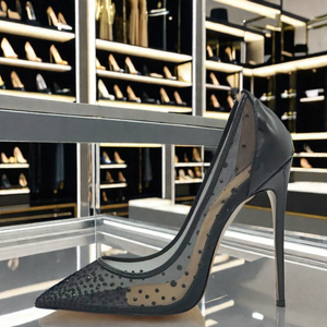 थोक कस्टम निर्मित काले जाल क्रिस्टल उच्च ऊँची एड़ी के गर्मियों में शादी के पंप महिलाओं के लिए - Product Image 2