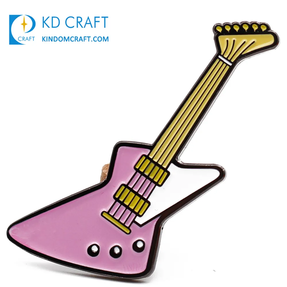 Manufacturer customised shaped fancy hat brooch soft enamel flashing musical instrument custom guitar lapel pin