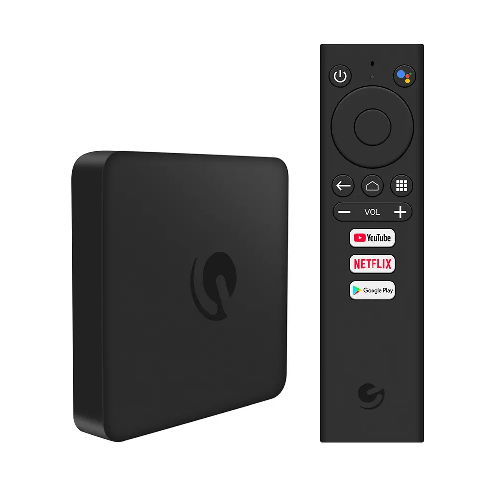 Factory new design 4K HD Ematic android tv box google certified with Google Assistant voice remote control