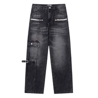 LILUO Jeans Baggy Fit personnalisés pour hommes 100% coton noir délavé surdimensionné jeans empilés pour hommes avec poches