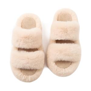 Soffici pantofole da donna in pelliccia sintetica comode <span class=keywords><strong>ciabatte</strong></span> a punta aperta a due fasce <span class=keywords><strong>con</strong></span> fodera in pile Sole pantofole sfocate <span class=keywords><strong>con</strong></span> plateau - Product Image 5