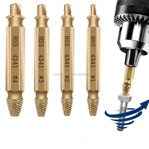 4Pcs 4341 HSS פגום טיטניום ציפוי nitridation Stud שבור ראש בורג בורג Extractor מסיר ערכת סט כלי