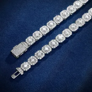 Gioielli raffinati da <span class=keywords><strong>uomo</strong></span> 6mm Design semplice VVS Moissanite diamante personalizzato <span class=keywords><strong>argento</strong></span> Tennis Hip Hop Tennis collana bracciale a catena - Product Image 6