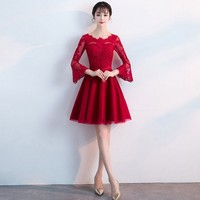 Nouvelle robe de soirée en dentelle à col rond et manches trois-quarts, courte et simple, personnalisable
