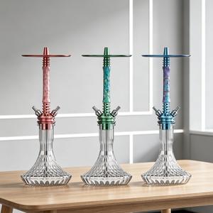 Green Pattern <b>Hookah</b> Aluminum Shisha <b>Pipe</b> Clear Glass Base Double Hose Lounge Use - Product Image 3