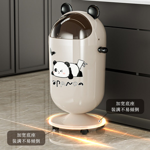 Panda Design Spinner Trash Can Cylindrical Movable With Swing Lid For Kitchen Indoor Use - Product Image 3