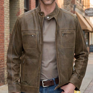 Chaqueta de Cuero Personalizable Unisex Estilo Racer con Cuello Mao, Logotipo Frontal, Resistente al Viento e Impermeable, con Cierre de Cremallera, para Invierno - Product Image 1