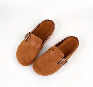Sandalias Planas de Verano R+ de Ante Sintético con Punta Cerrada para Mujer, con Correa de Hebilla y Grabado Floral, Suela de Corcho, Estilo Mule - Product Image 6