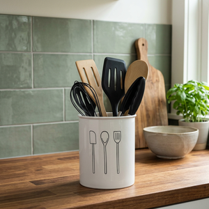 Porte-ustensiles de cuisine cylindrique, support de rangement minimaliste pour cuillères, spatules et fouets - Product Image 2