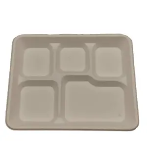 Disposable Food Tray 5 Compartments Eco Friendly Sugarcane Pulp Biodegradable Dispo