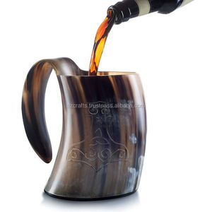 Fait à la main Viking corne à boire Tankard poli nautique Animal Style garçons d'honneur cadeau pour hommes artisanat naturel - Product Image 3