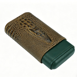 Étui de Voyage Premium en <span class=keywords><strong>Cuir</strong></span> Gaufré pour Cigares, Triple Emplacement, Intérieur en Bois de Cèdre, Support Portable pour Cigares, Idéal Cadeau d'Affaires - Product Image 4