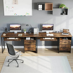 Muebles de Oficina de Diseño Moderno - <span class=keywords><strong>Escritorio</strong></span> Estilo Panel de Madera con Soportes para Monitor, Archivador de Tela, Mesa para Escribir/Jugar, Estantes y Ganchos - Product Image 6