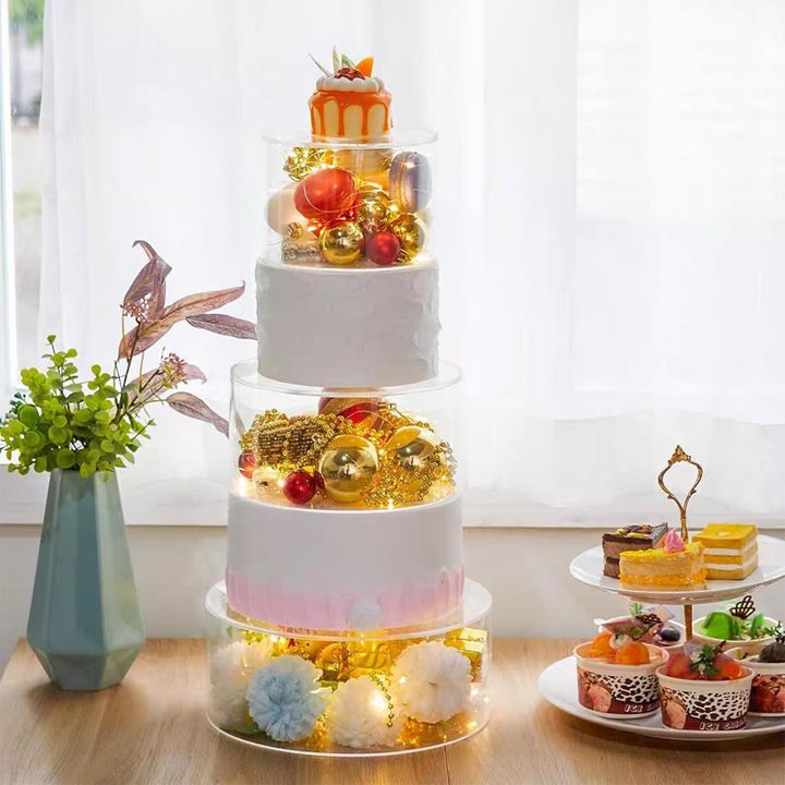 Set of 4 Centerpieces Clear Circle Acrylic Cake Stands Wedding Party Event Decoration Lighted ...