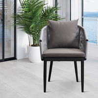 Fauteuil d'appoint moderne noir et gris pour jardin, café, terrasse, avec coussin moelleux, en aluminium et corde, pour l'extérieur