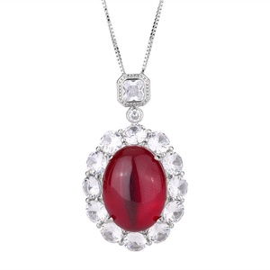 High Quality Eco-friendly Copper Oval Cut 15*20mm Red Cubic Zirconia Pendant Necklace Retro Wedding Bridal Ring Set - Product Image 2