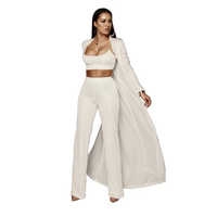 Usine en gros Europe et mode américaine costumes décontractés Stretch tricoté haut de bikini pantalon à jambes larges + long manteau trois pièces femmes
