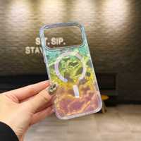 Casing Ponsel Magnetik Berlapis Warna Geometris Segitiga PU Mewah untuk iPhone 15 16 17 Pro iPhone 18 Pro Max