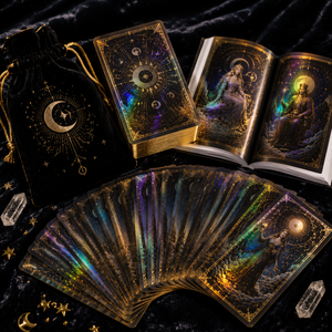 <span class=keywords><strong>Cartes</strong></span> de tarot <span class=keywords><strong>et</strong></span> d'oracle holographiques avec bord doré, impression sur feuille holographique, avec sac en velours <span class=keywords><strong>et</strong></span> guide explicatif - Product Image 1
