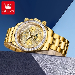 Drop Shipping OLEVS Luxury <b>Automatic</b> Mechanical Men Watch Moon Phase Diamond Dial Waterproof <b>Wristwatch</b> Luminous Calendar Week - Product Image 2