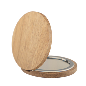 Miroir compact rond en bois d'acacia naturel de 65 mm avec logo personnalisé, double face, verre HD, mini miroir de maquillage pour sac à main, vente en gros, bois naturel - Product Image 2