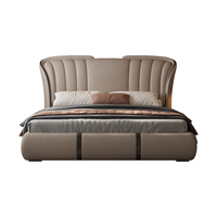Lit en cuir véritable italien de luxe, mobilier moderne pour chambre principale, lit double capitonné de taille king avec sangles métalliques design